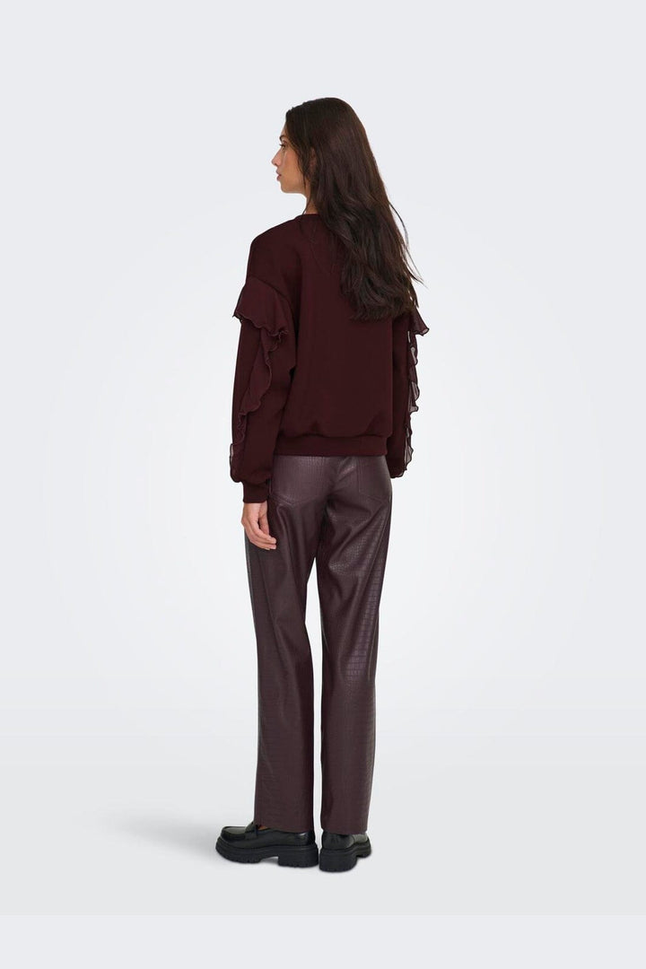 Only - Onlscarlet L/S Flounce Swt - 4910454 Decadent Chocolate