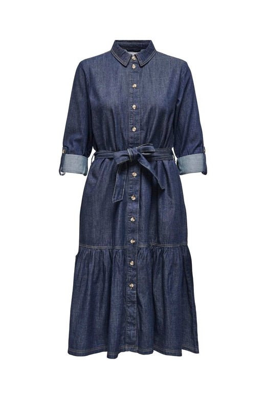 Only - Onlsevigny Frill 3/4 Sl Long Dress - 4857886 Dark Blue Denim