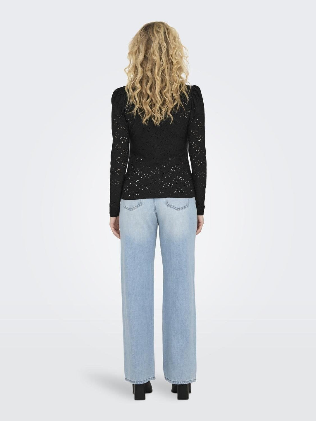 Only - Onlsmilla L/S O-Neck Puff Top JRS - Black Bluser 