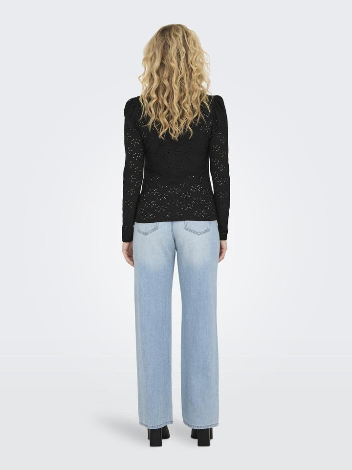 Only - Onlsmilla L/S O-Neck Puff Top JRS - Black Bluser 