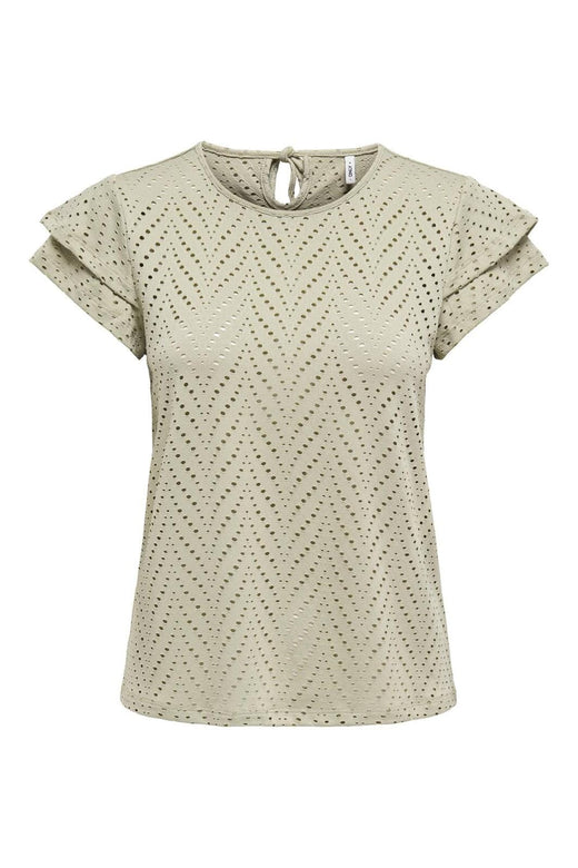 Only - Onlsmilla S/S O-Neck Frill Top - 4767017 Elm Boho