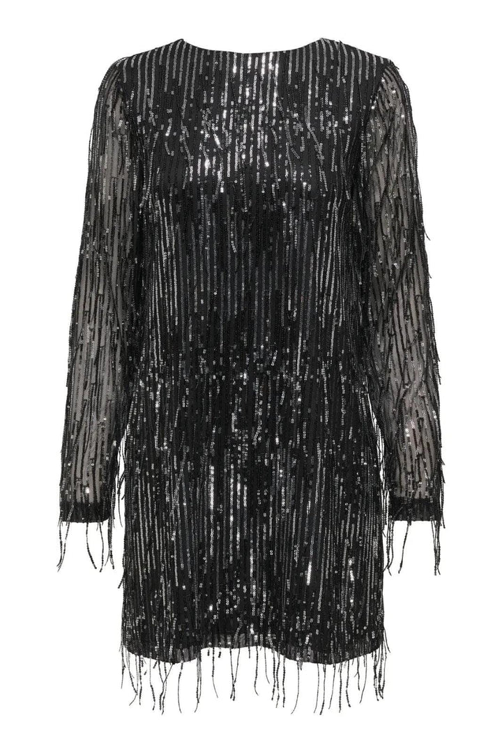 Only - Onlspacy Ls Sequins Bow Dress - 4877201 Black W. Silver Sequins Kjoler 