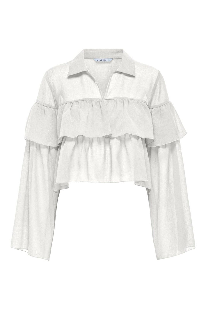 Only - Onlsuzzi L/S Frill Tie Top Ox - 4882991 Cloud Dancer