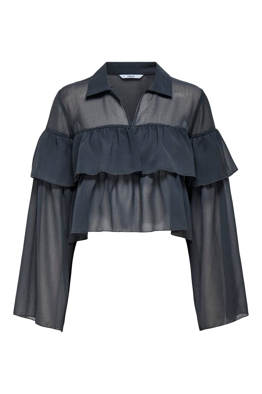 Only - Onlsuzzi L/S Frill Tie Top Ox - 4887373 Phantom