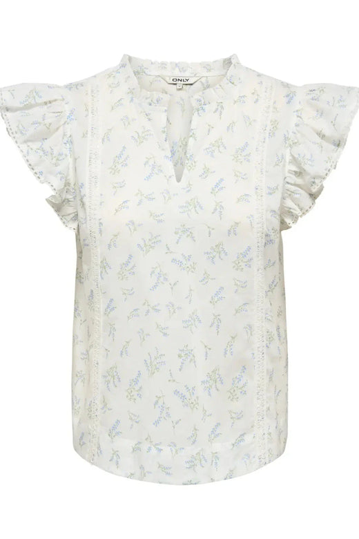 Only - Onltea-Idris S/L Frill Tape Top - 5014292 Cloud Dancer Wild Bundels Toppe 
