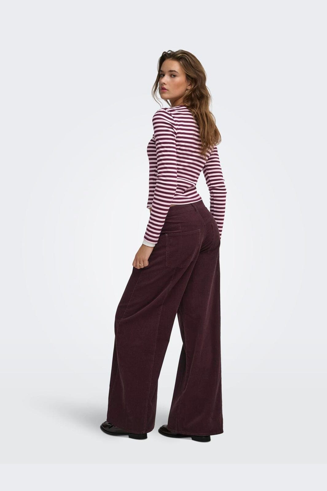 Only - Onlval L/S O-Neck Stripe Top - 5084119 Fig Pale Lilac (Mette) + Emb. Heart