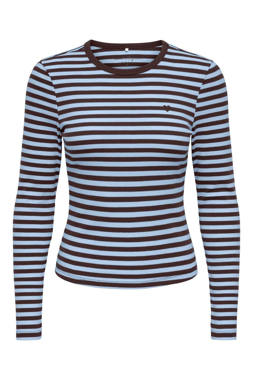 Only - Onlval L/S O-Neck Stripe Top - 5155543 Coffee Bean Cashmereblue (Mette) + Emb. Heart