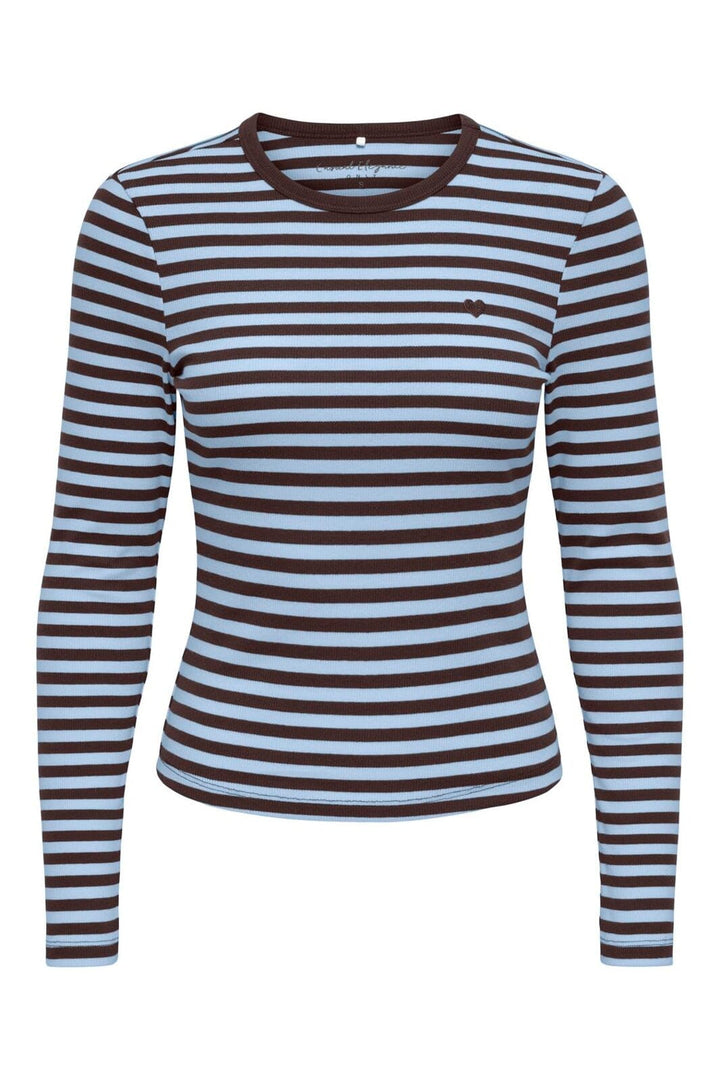 Only - Onlval L/S O-Neck Stripe Top - 5155543 Coffee Bean Cashmereblue (Mette) + Emb. Heart