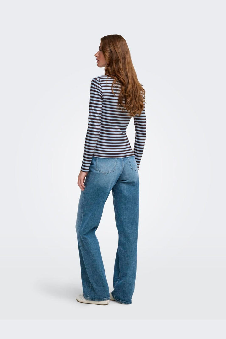 Only - Onlval L/S O-Neck Stripe Top - 5155543 Coffee Bean Cashmereblue (Mette) + Emb. Heart