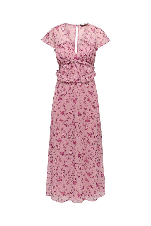 Only - Onlvalda S/S Long Frill Dress - 5092539 Elderberry Pink Purple Flowers