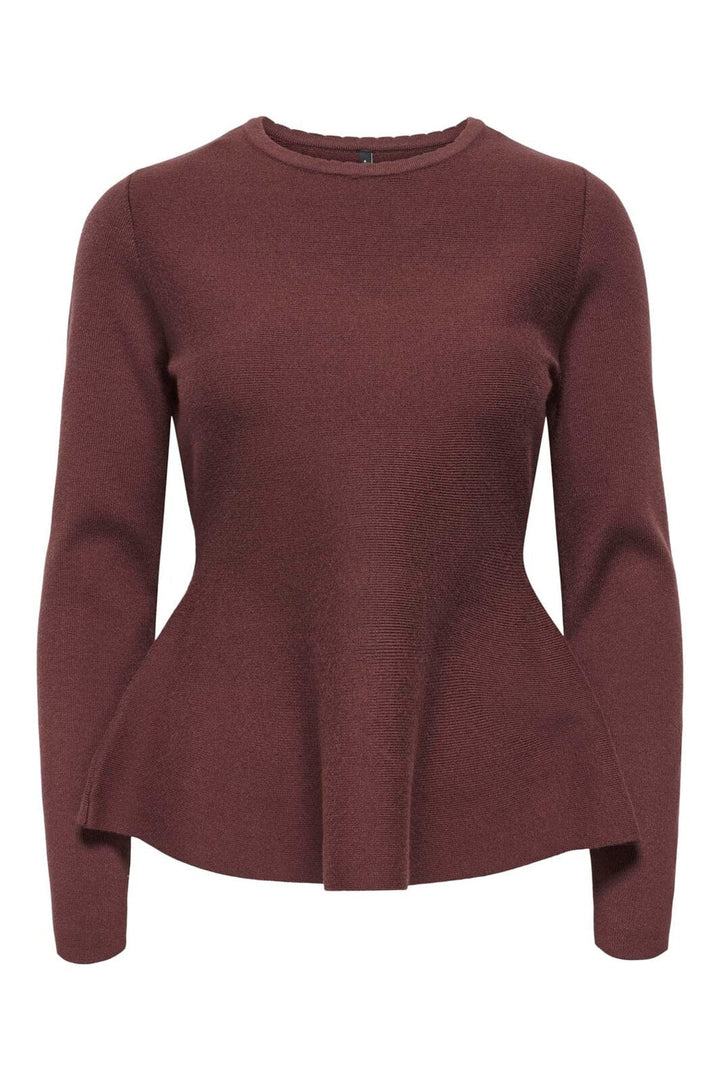 Only - Onlvilda Ls Peplum O-Neck Knt - 5026295 Rum Raisin