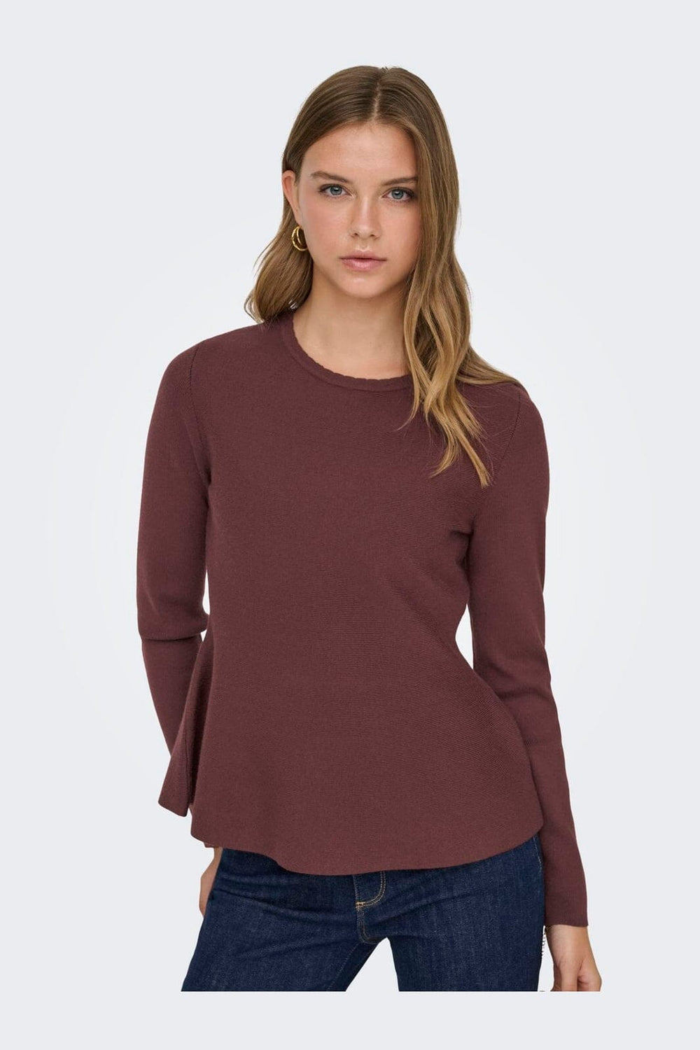 Only - Onlvilda Ls Peplum O-Neck Knt - 5026295 Rum Raisin