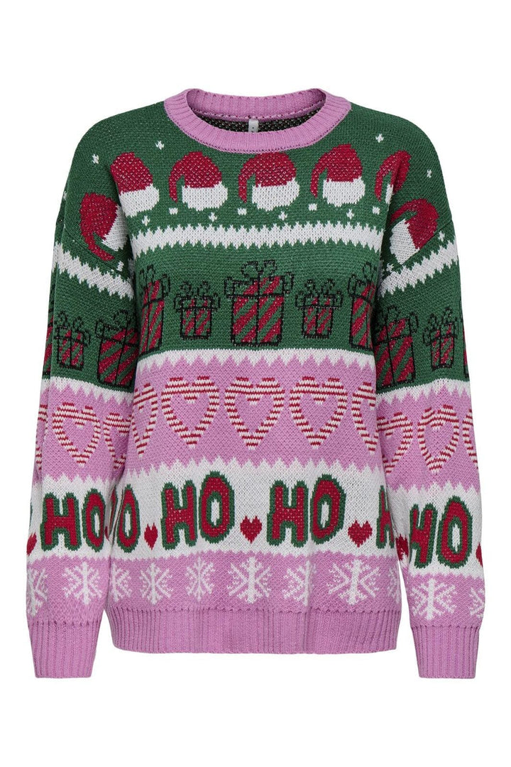 Only - Onlxmas Hoho Ls Pullover Knt - 4825313 Fuchsia Pink W. Green Jacket/Cd/Salsa/Black