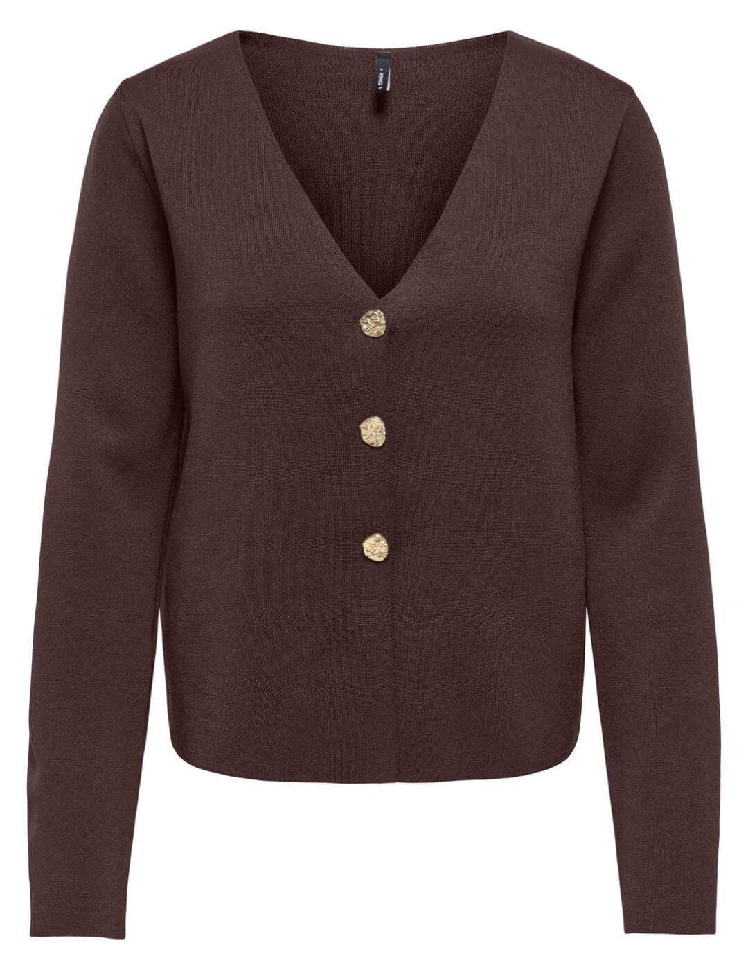 Only - Onlzali Ls V-Neck Button Cardigan Knt - 5081857 Coffee Bean Gold Buttons Cardigans 