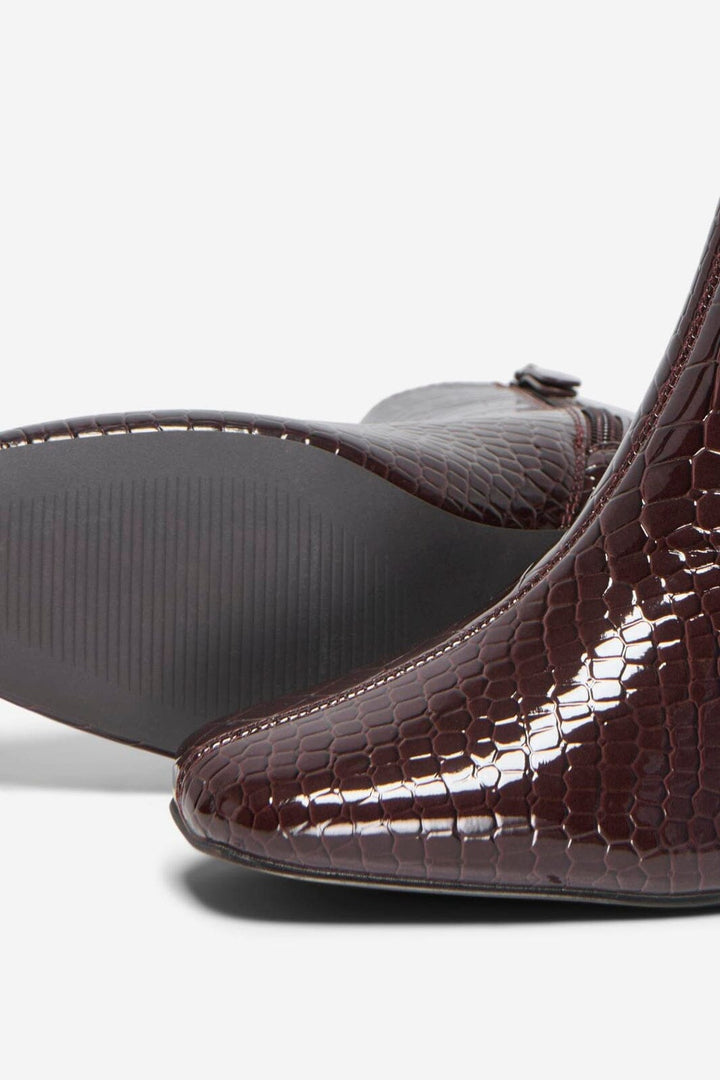 Only Shoes - Onlbrielle-1 Pu Heeled Boot - 5078766 Deep Mahogany Patent Croc