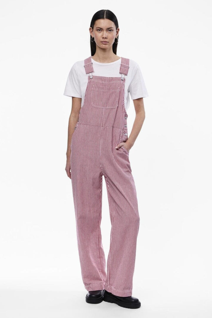 Pieces - Pcallo Dungaree Fsy - 4464989 Salsa Cloud Dancer Stripes Buksedragter 