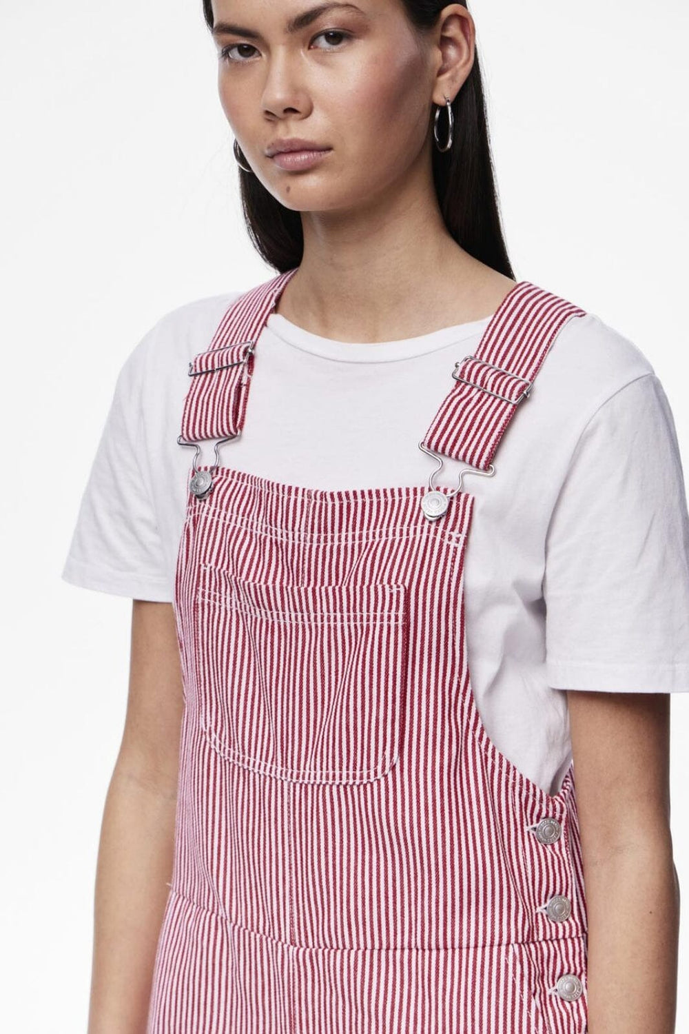 Pieces - Pcallo Dungaree Fsy - 4464989 Salsa Cloud Dancer Stripes Buksedragter 