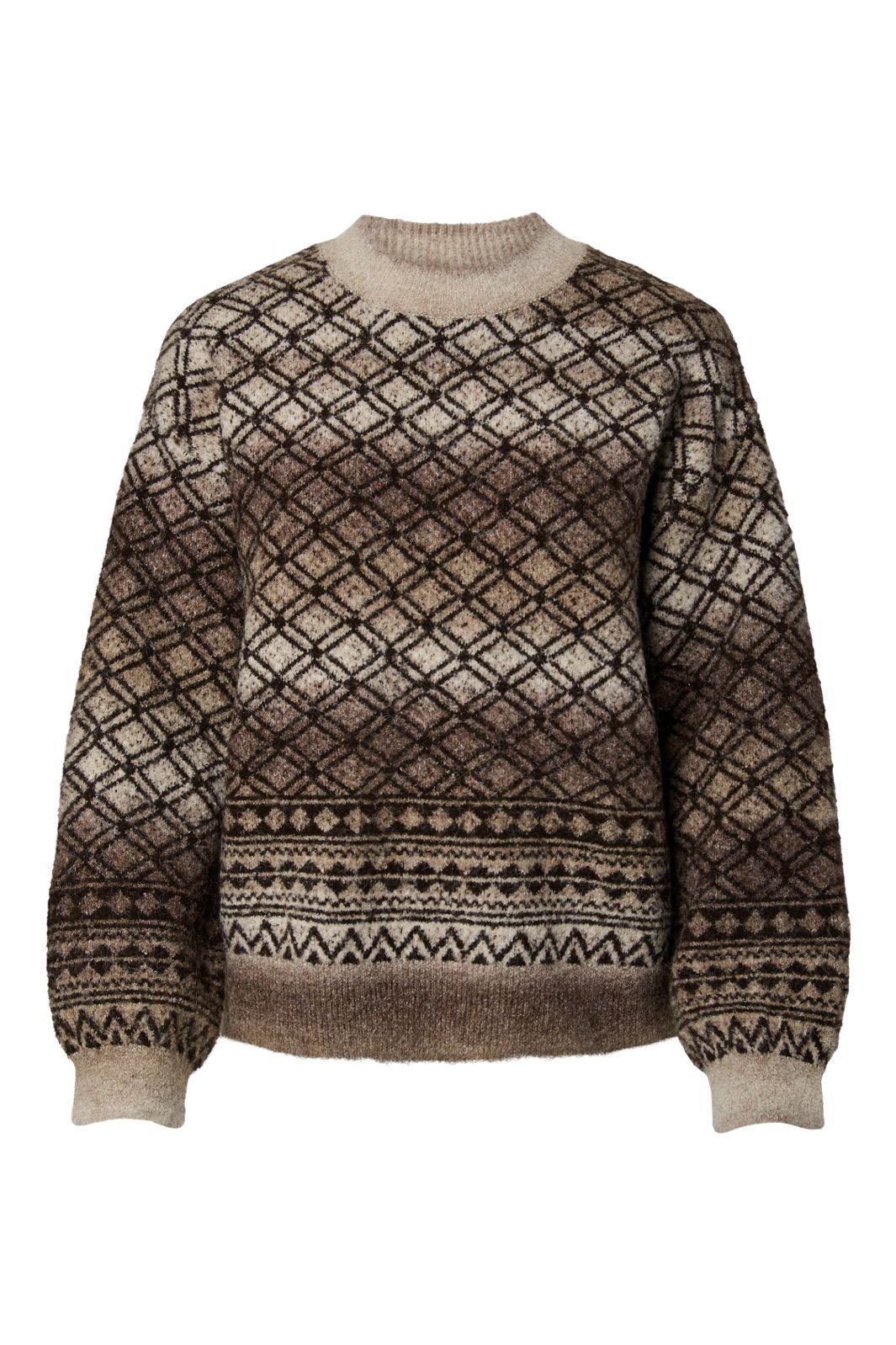 Pieces - Pcaura Ls O-Neck Jacquard Knit - 5058859 Ganache Brown Gradiants