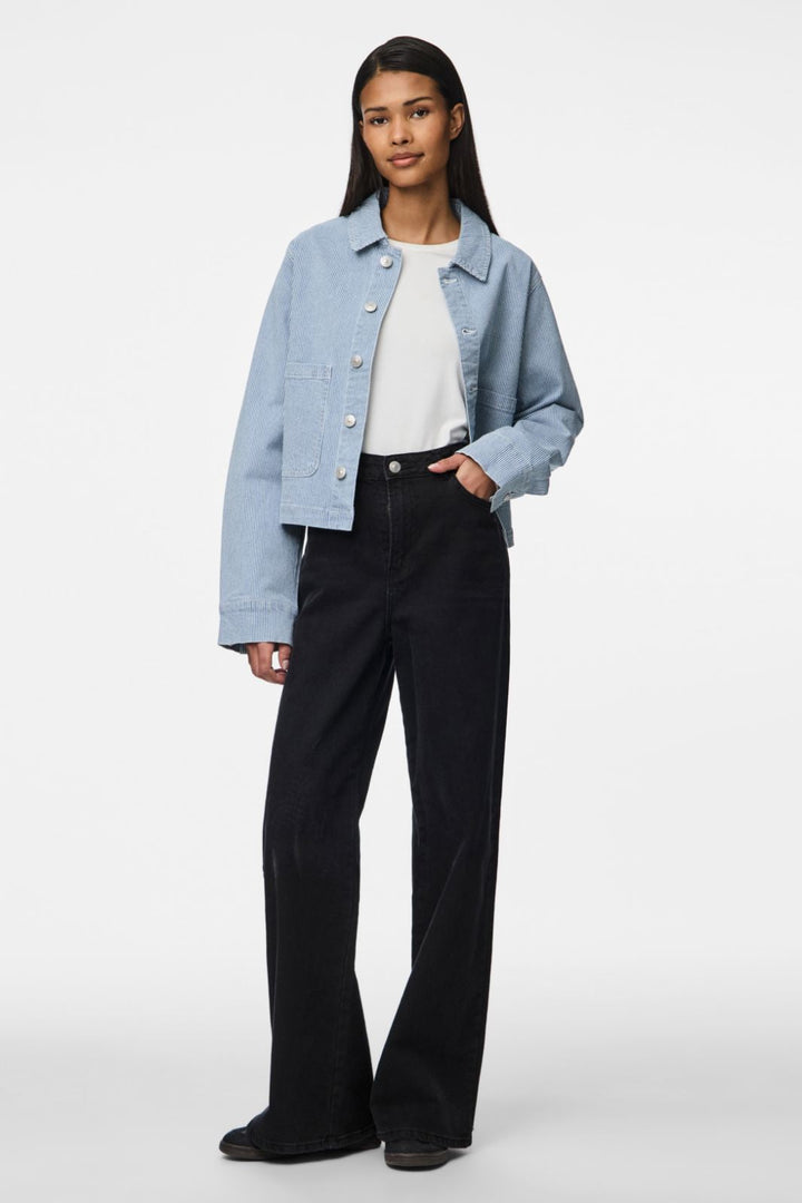 Pieces - Pcbillo Denim Jacket - 4819961 Light Blue Denim White Stripes Jakker 