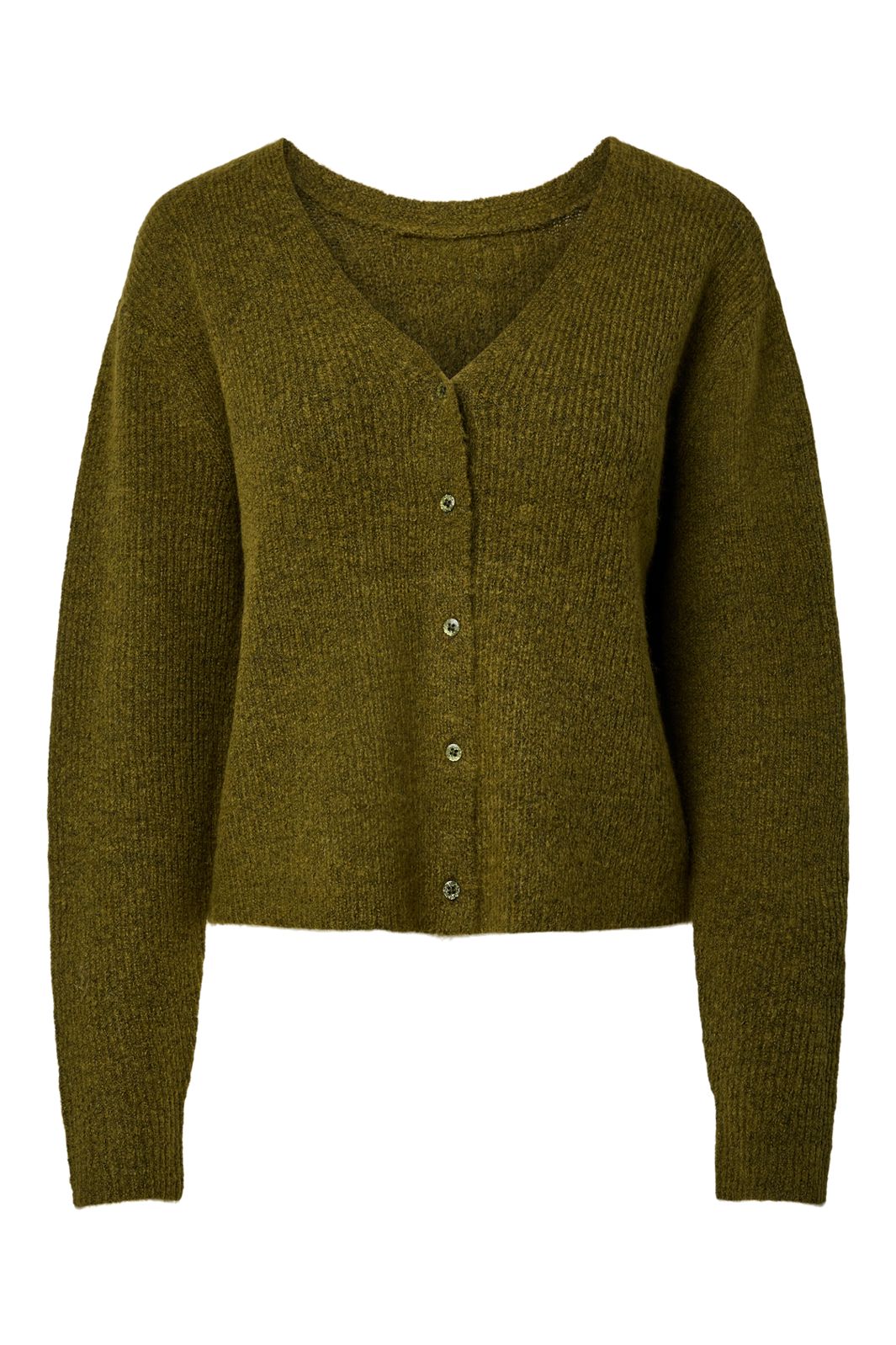 Pieces - Pcelli Ls Knit Cardigan Fc - 5068101 Avocado Tone In Tone Glitter Buttons