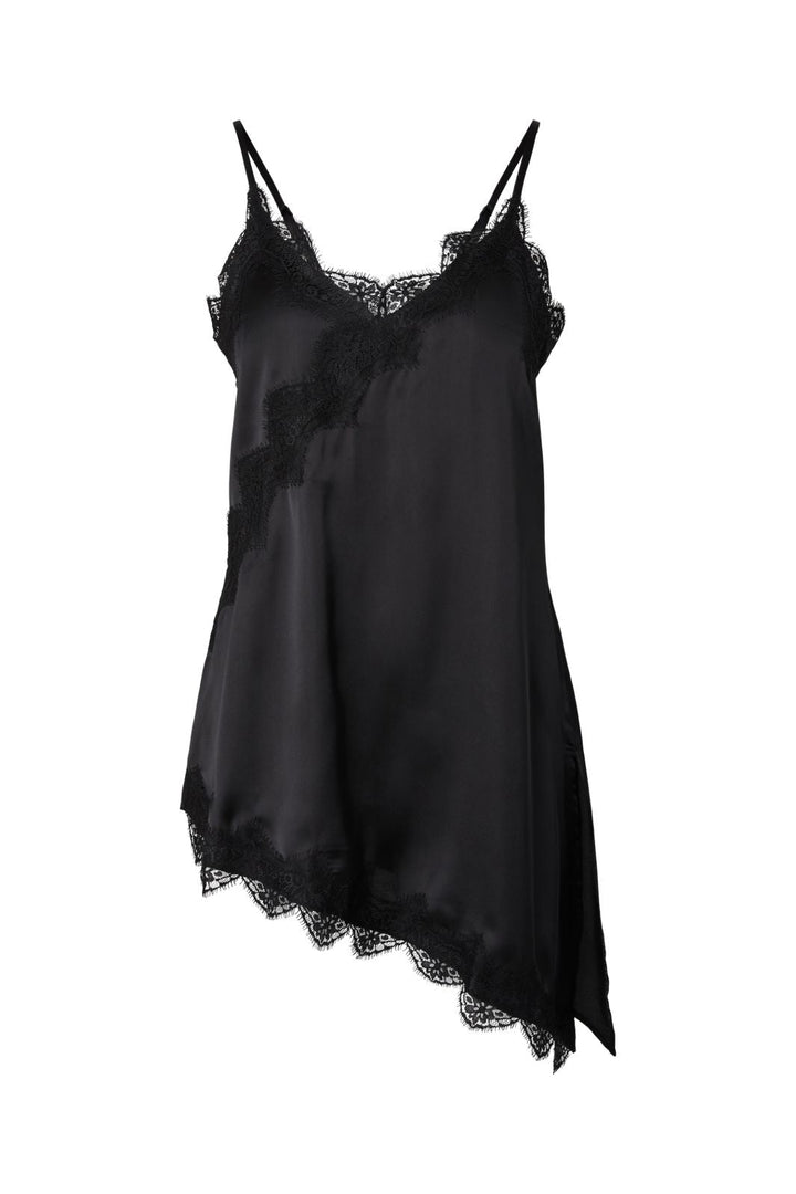 Pieces - Pcelva Satin Asymetric Nightdress - 5097195 Black Black Lace