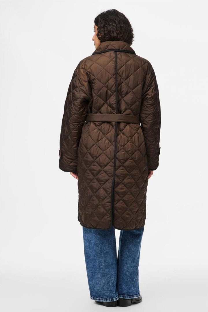 Pieces - Pcemily Long Quilted Jacket - 4816860 Hot Fudge Black Bindings