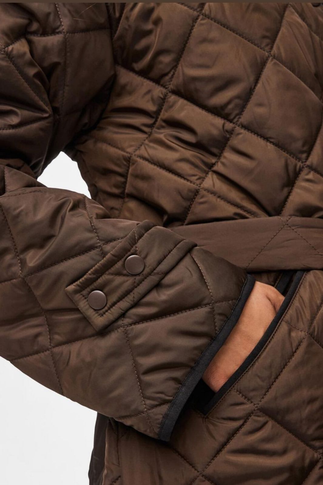 Pieces - Pcemily Long Quilted Jacket - 4816860 Hot Fudge Black Bindings