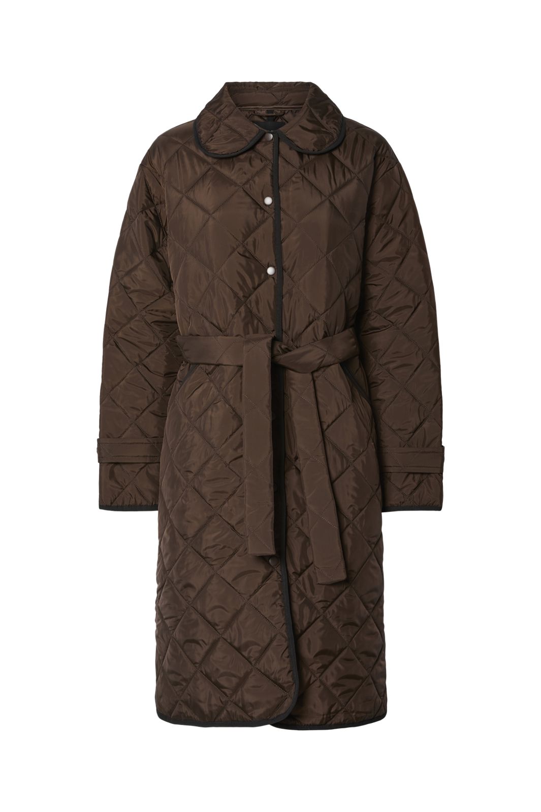 Pieces - Pcemily Long Quilted Jacket - 4816860 Hot Fudge Black Bindings