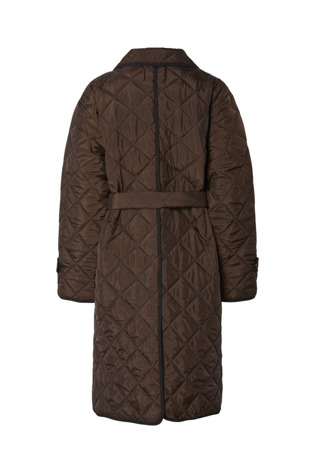 Pieces - Pcemily Long Quilted Jacket - 4816860 Hot Fudge Black Bindings