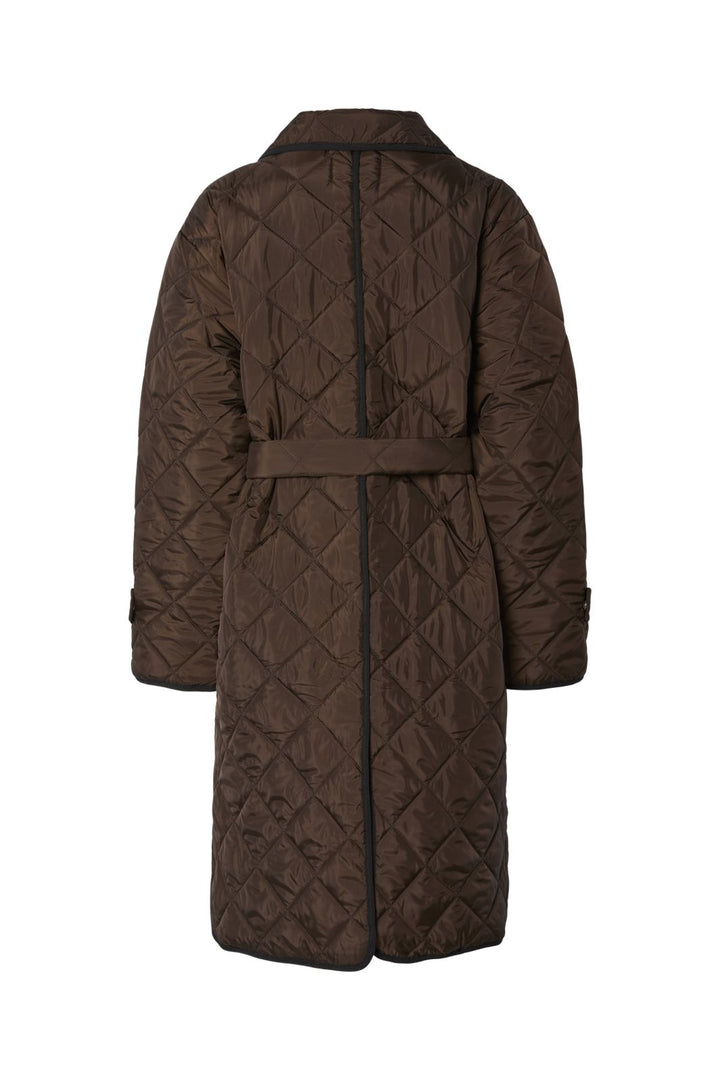 Pieces - Pcemily Long Quilted Jacket - 4816860 Hot Fudge Black Bindings