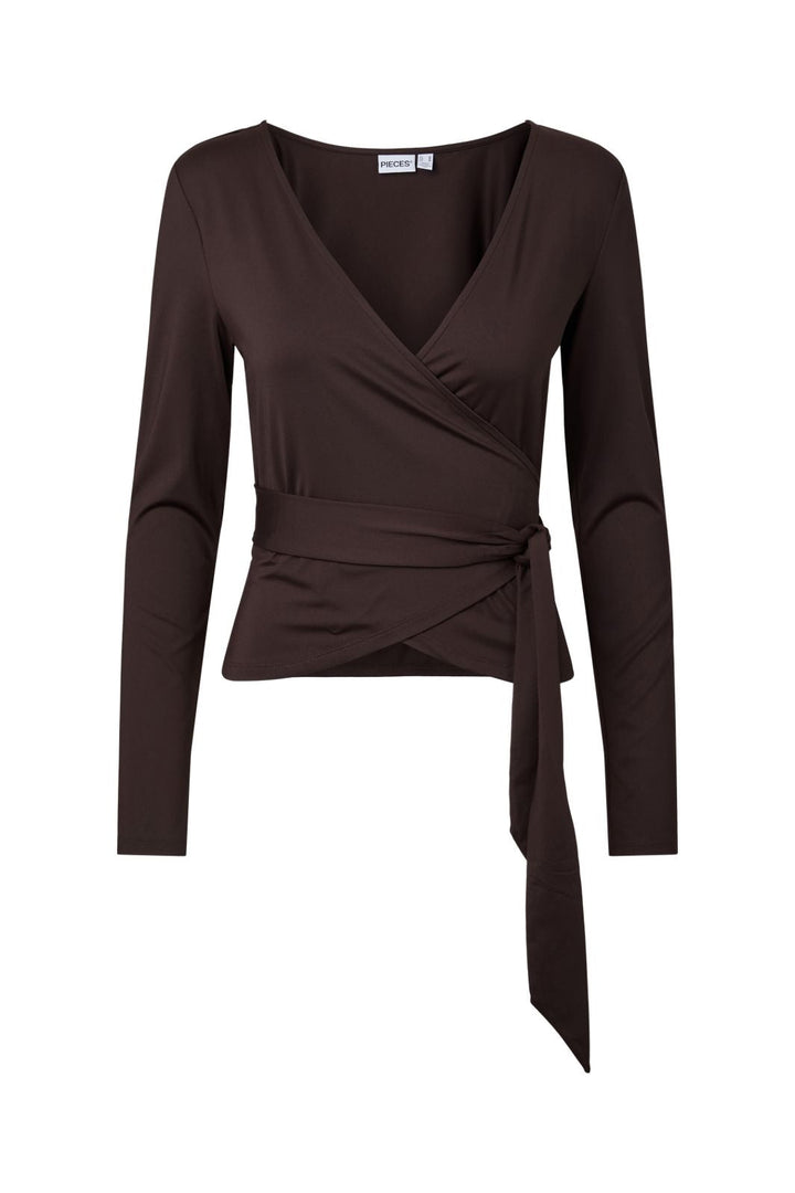 Pieces - Pcester Ls Wrap Top Mwa - 5105367 Chocolate Plum