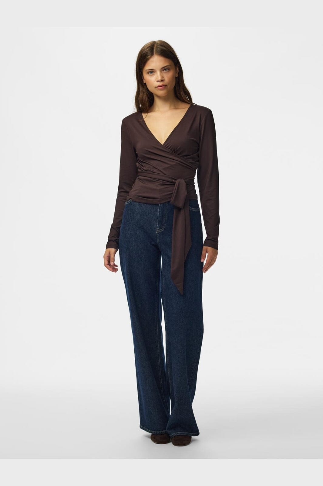 Pieces - Pcester Ls Wrap Top Mwa - 5105367 Chocolate Plum