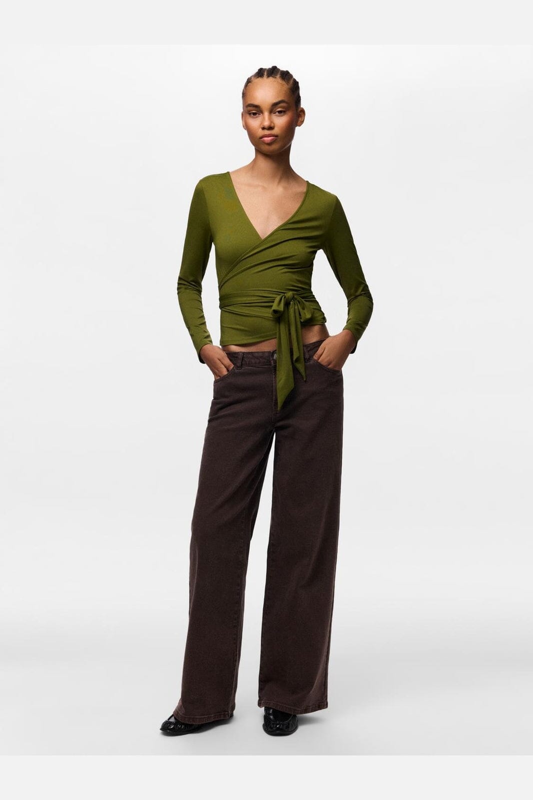 Pieces - Pcester Ls Wrap Top Mwa - 5105368 Sphagnum