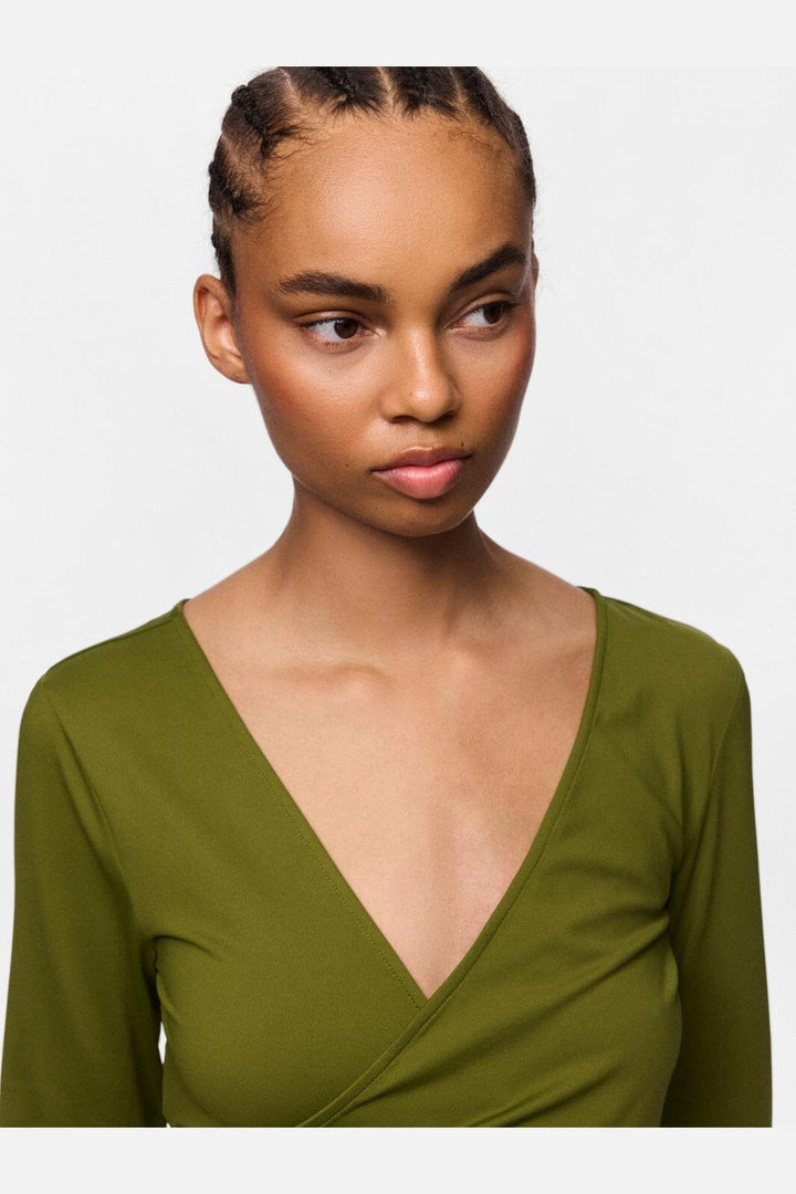 Pieces - Pcester Ls Wrap Top Mwa - 5105368 Sphagnum