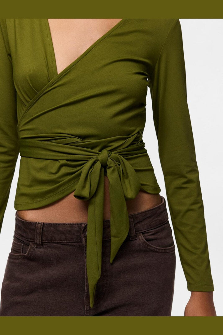 Pieces - Pcester Ls Wrap Top Mwa - 5105368 Sphagnum