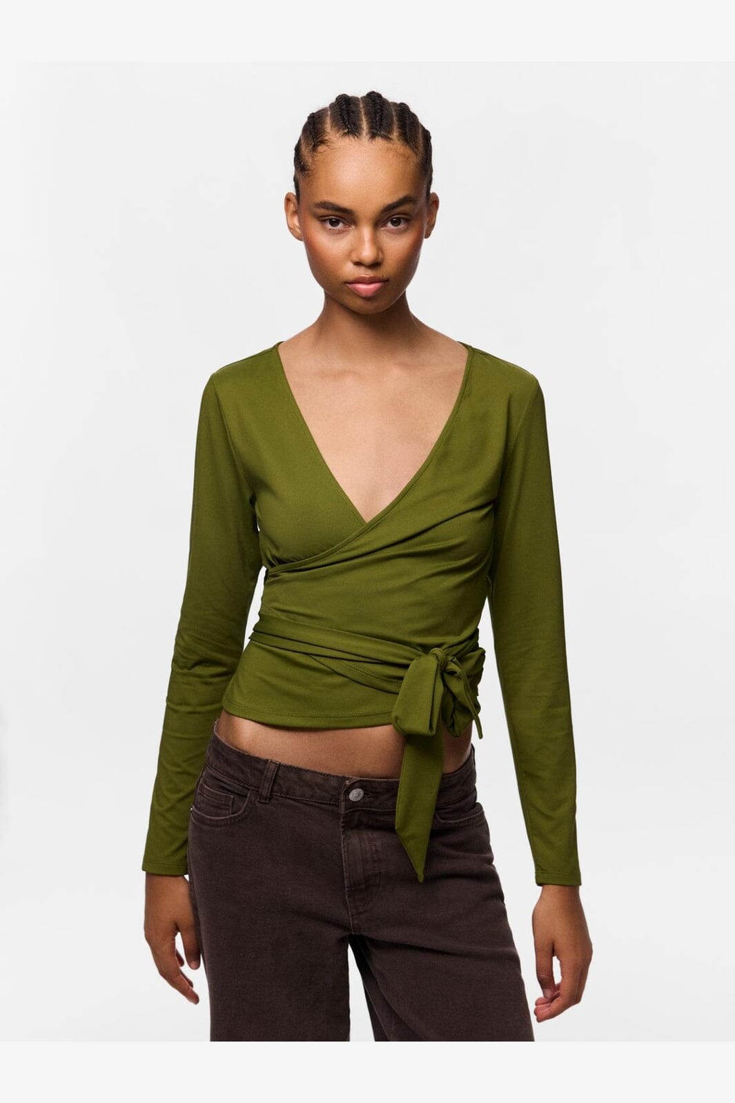 Pieces - Pcester Ls Wrap Top Mwa - 5105368 Sphagnum