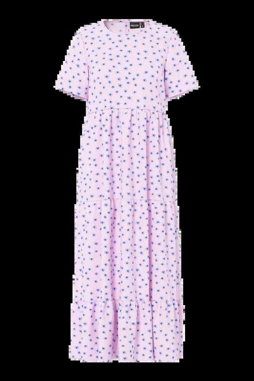 Pieces - Pcevie Ss Ankle Dress - 4907699 Roseate Spoonbill Flower Kjoler 