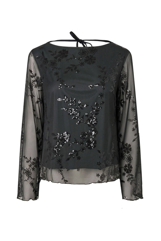 Pieces - Pcevita Ls Loose Top - 5178146 Asphalt Dark Grey Sequins