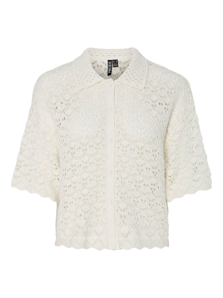 Pieces - Pcfalka Ss Knit Shirt - 4776518 Cloud Dancer