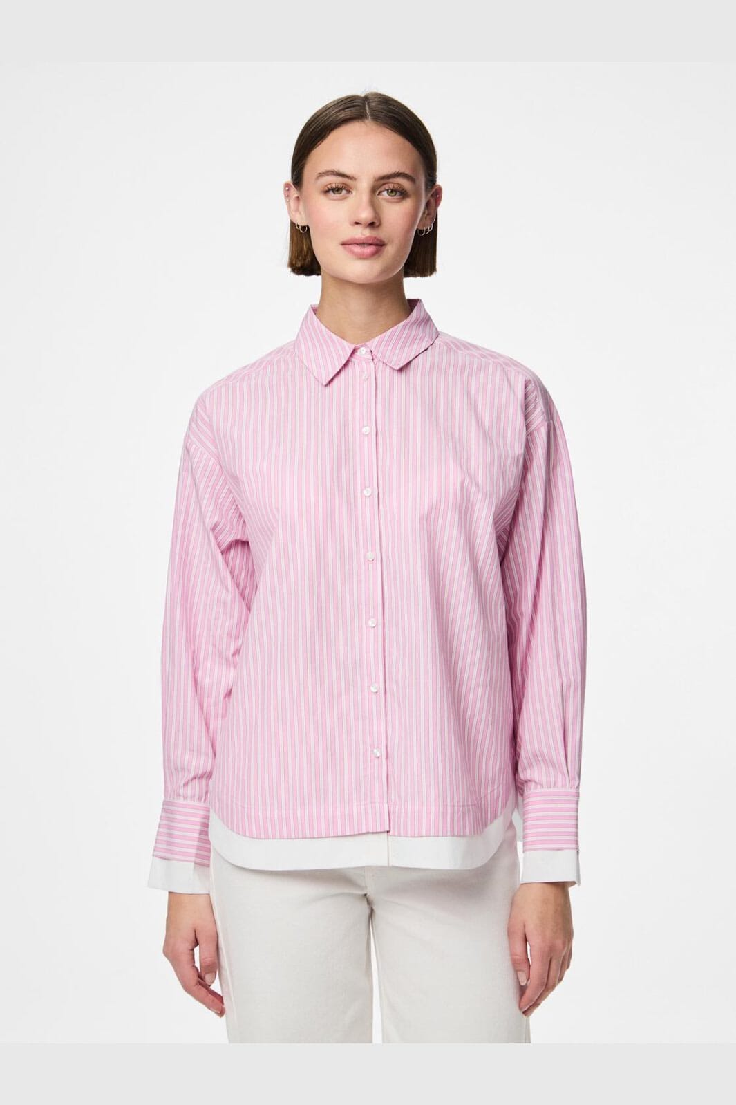 Pieces - Pcfamma Ls Loose Shirt Fsy - 4912392 Pink Tulle White/Pink Stripes