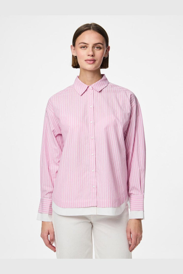 Pieces - Pcfamma Ls Loose Shirt Fsy - 4912392 Pink Tulle White/Pink Stripes