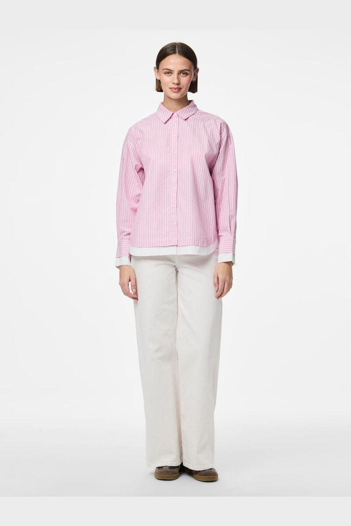 Pieces - Pcfamma Ls Loose Shirt Fsy - 4912392 Pink Tulle White/Pink Stripes