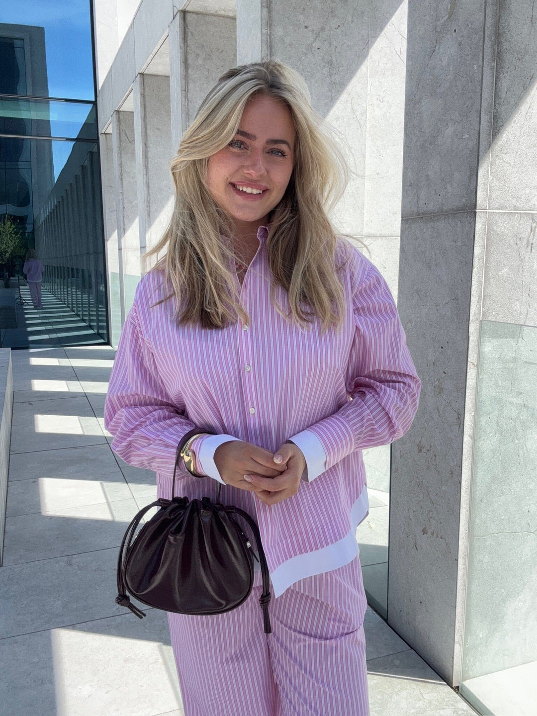 Pieces - Pcfamma Ls Loose Shirt Fsy - 4912392 Pink Tulle White/Pink Stripes Skjorter 