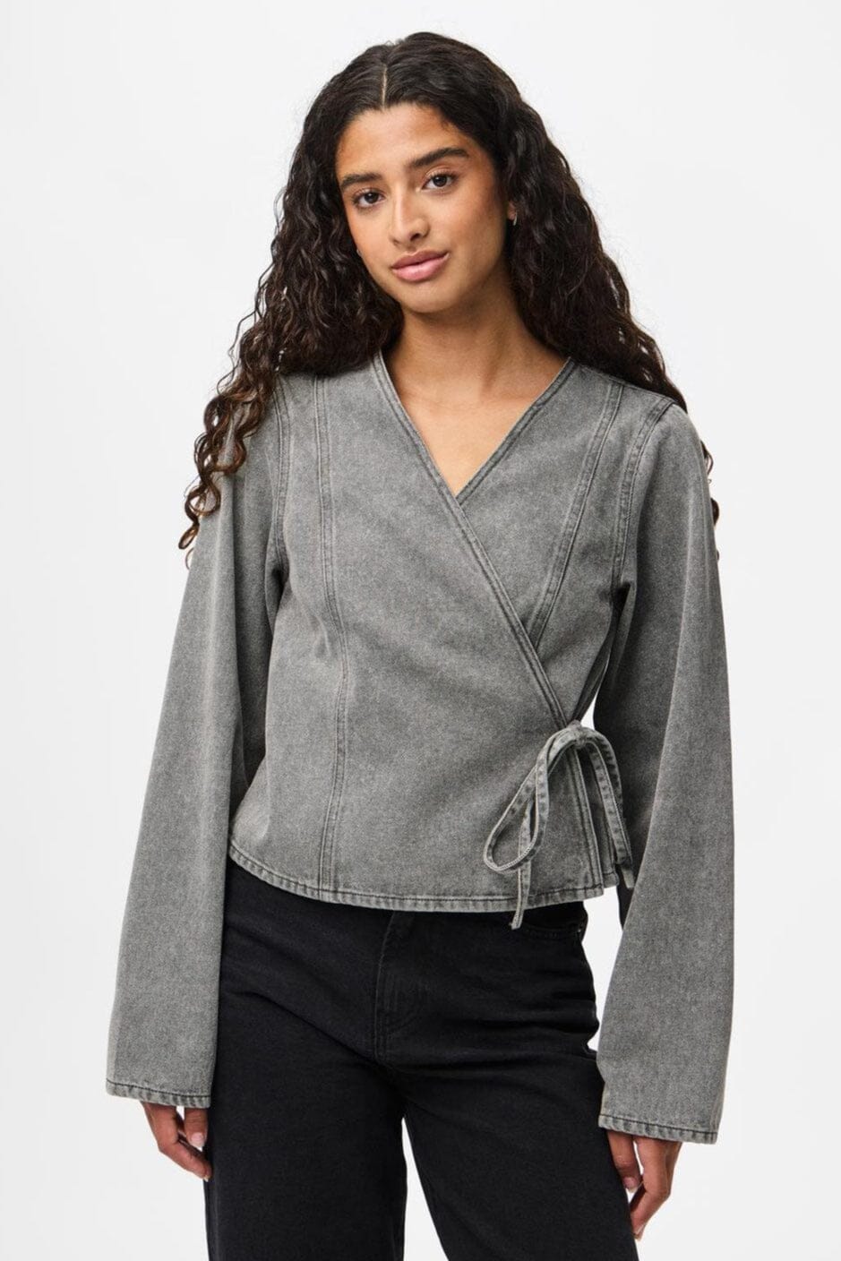 Pieces - Pcfenna Ls Denim Wrap Shirt Fsy - 4986827 Grey Denim