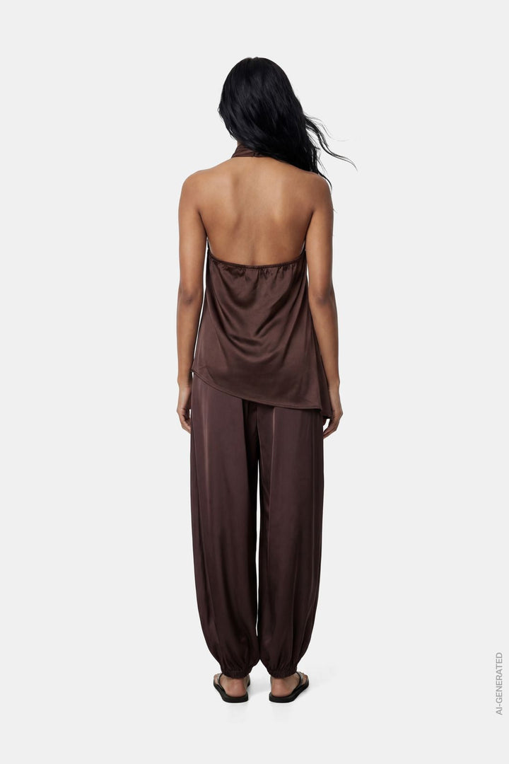 Pieces - Pcfesta Halterneck Satintop - 5127988 Hot Fudge