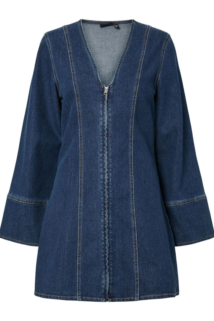 Pieces - Pcflora Ls Denim Dress - 4965162 Dark Blue Denim Kjoler 
