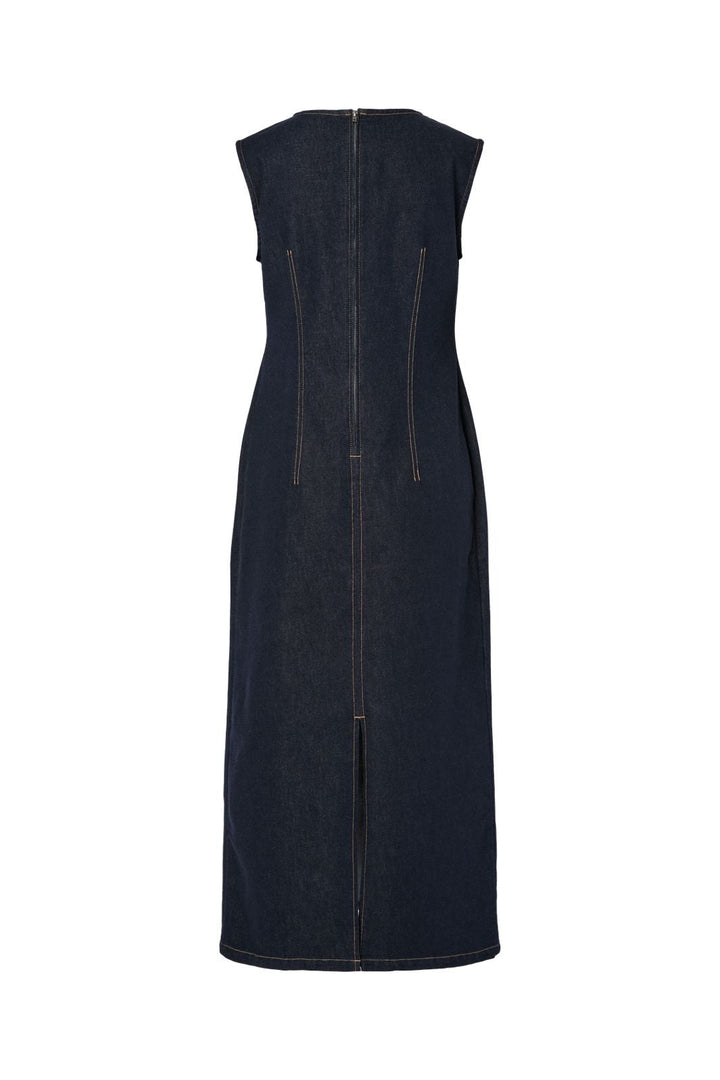 Pieces - Pcfranna Sl Long Denim Dress - 5091121 Dark Blue Denim Rinse