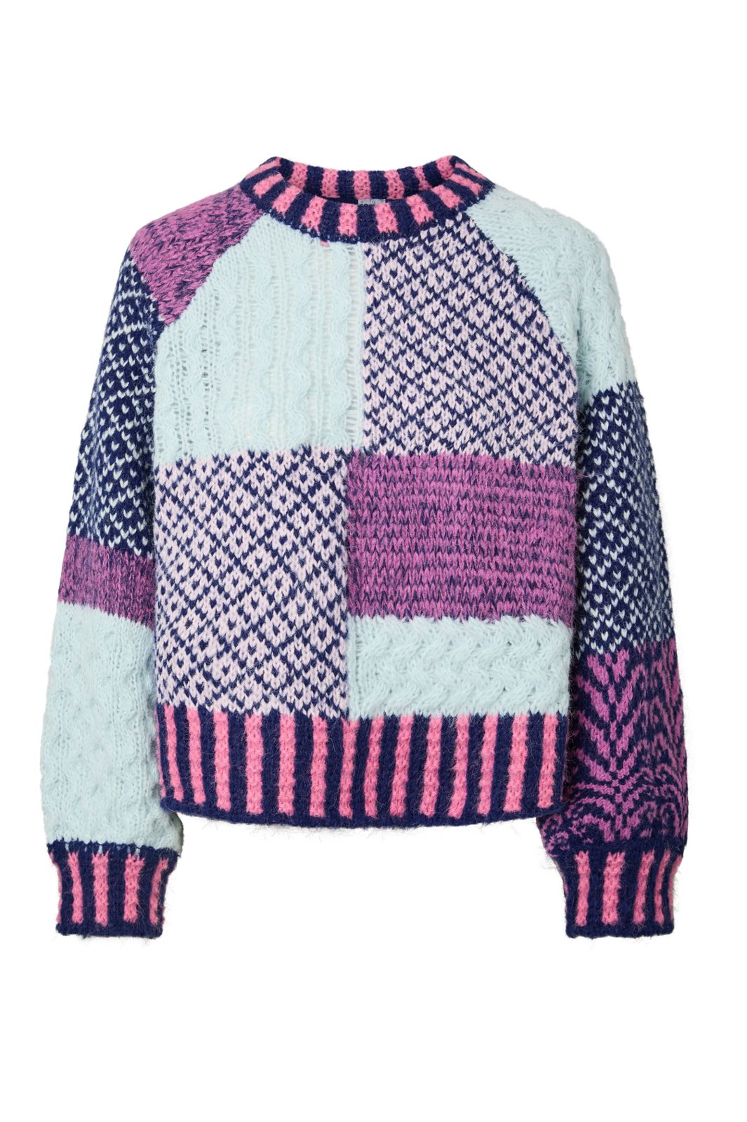 Pieces - Pcfusion Ls O-Neck Colorblock Knit - 5129669 Sachet Pink Blue And Purple Colorblock
