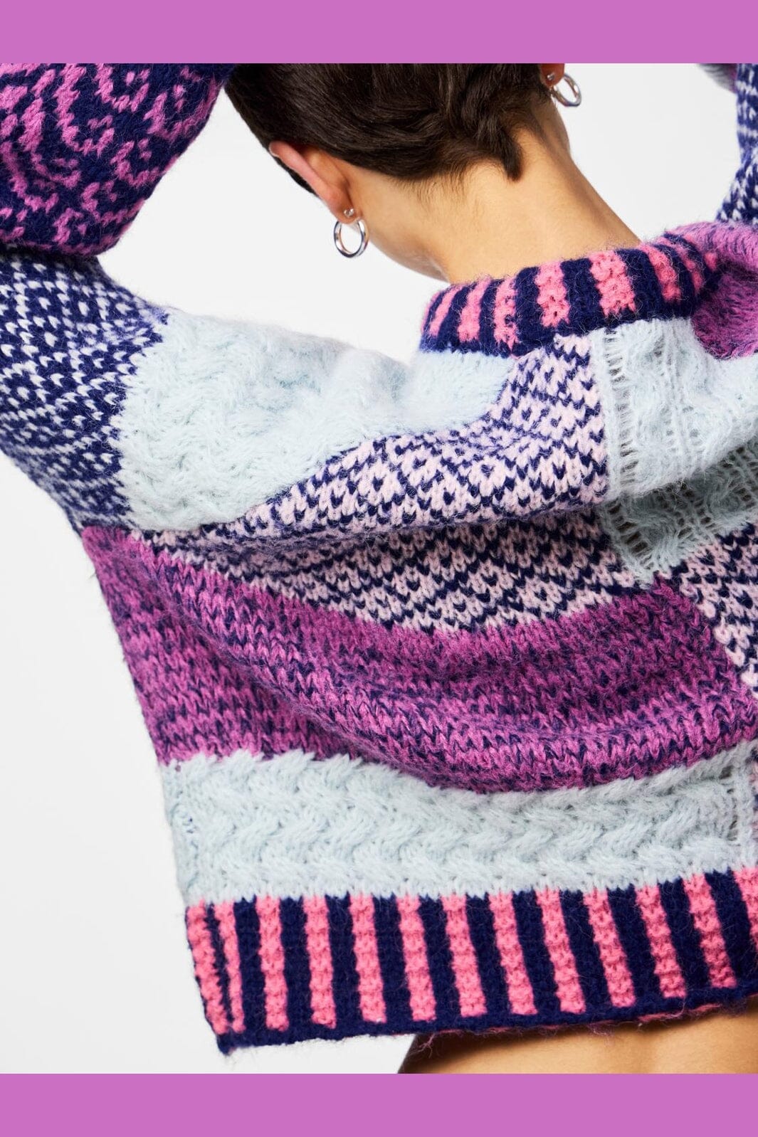 Pieces - Pcfusion Ls O-Neck Colorblock Knit - 5129669 Sachet Pink Blue And Purple Colorblock