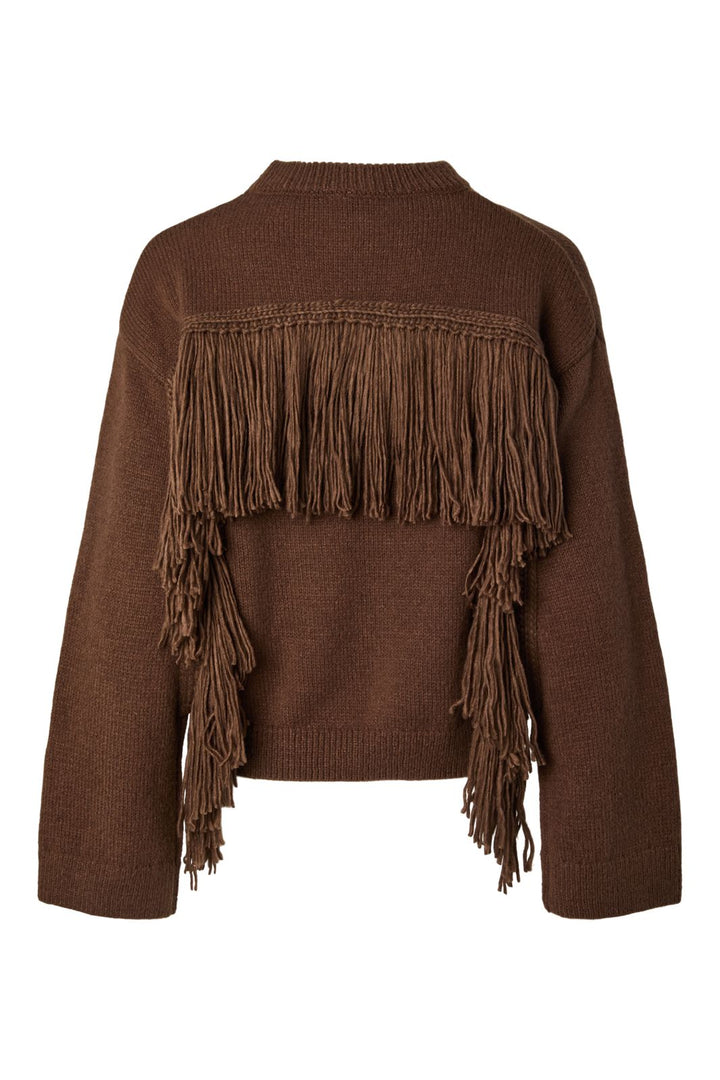 Pieces - Pciva Ls O-Neck Fringes Knit - 5269152 Downtown Brown